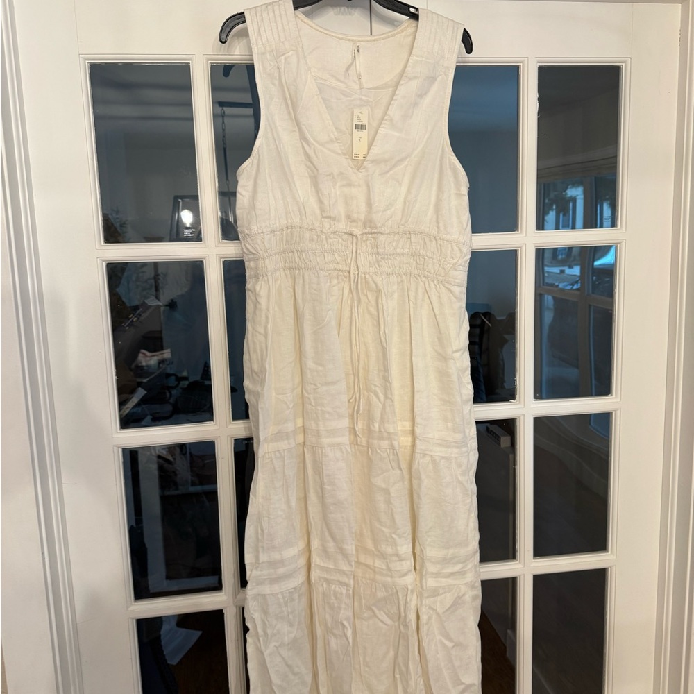 Anthropologie Cream Linen Maxi Dress